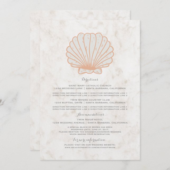 Invitación Información de Boda Rústica Naranja con Conchas Ma (Anverso / Reverso)