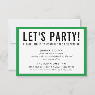 Invitación INFORMACIÓN DE CELEBRACIÓN DE FIESTA verde kelly m
