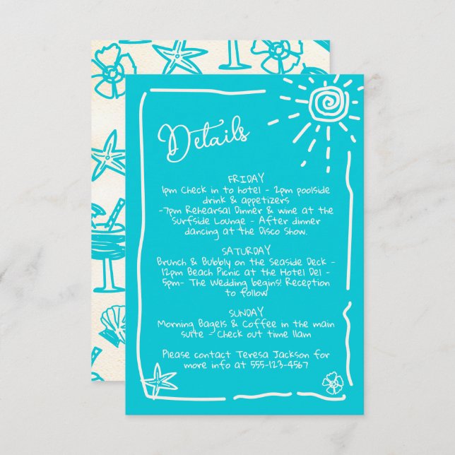 Invitación Información de detalles del Boda dibujado por la m (Anverso / Reverso)