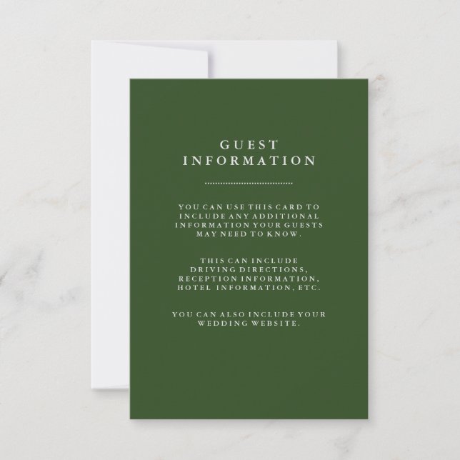 Invitación Información de invitado del Boda Verde de vacacion (Anverso)