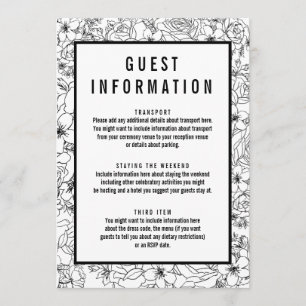 Invitación Información de invitado floral simple en blanco y