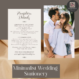 Invitación Información de recepción de boda minimalista con f