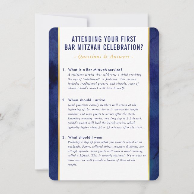 Invitación información de servicio de BAR MITZVAH consejo oro (Anverso)