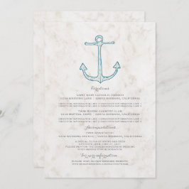 Invitación Información del Boda del Ancla Rustico Azul Real