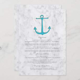 Invitación Información del Boda del Ancla Rústico Turquesa