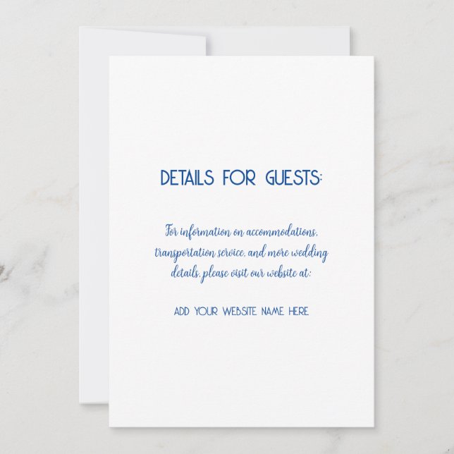 Invitación Información del boda Invitados Blue White 2024 (Anverso)