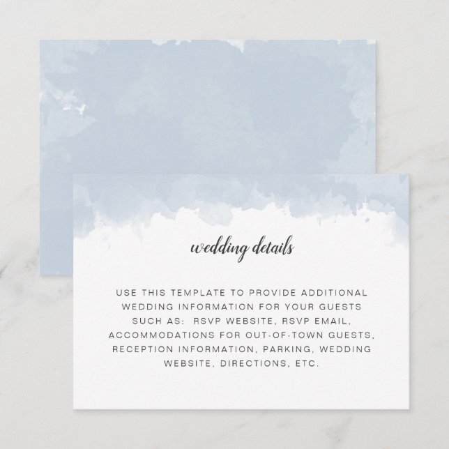Invitación Información detallada del boda de la acuarela azul (Anverso / Reverso)