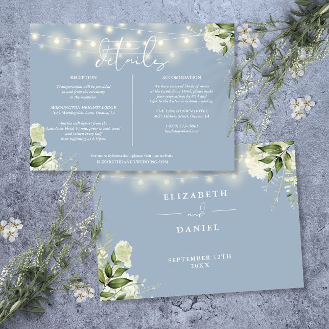 Invitación Información detallada del Boda Dusty Blue Greenery (Dusty Blue Greenery Wedding Details Information Invitation)