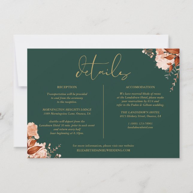 Invitación Información detallada sobre el Boda floral de oro  (Anverso)