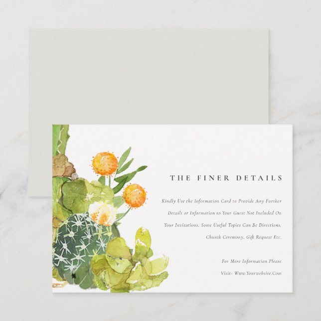 INVITACIÓN INFORMACIÓN FLORAL ACUARELA CACTUS SUCULENTO (Anverso / Reverso)