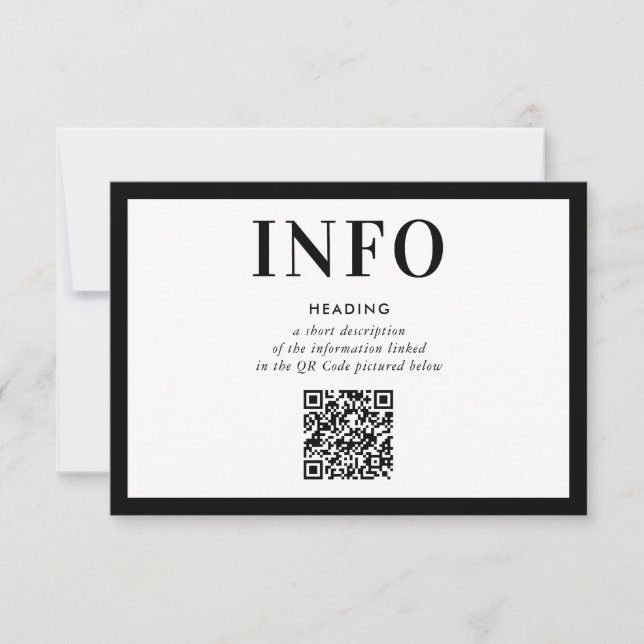 Invitación INFORMACIÓN INSERTAR código QR negro sencillo y mo (Anverso)