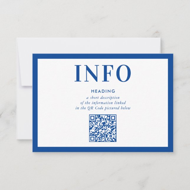 Invitación INFORMACIÓN INSERTAR moderno código QR azul real (Anverso)