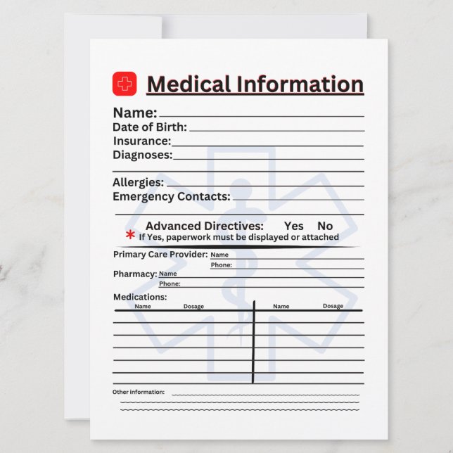 Invitación Información médica Refrigerador de emergencia (Anverso)