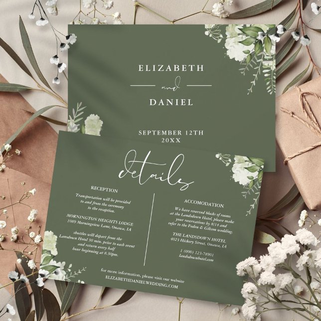 Invitación Información sobre el Boda de la vegetación verde o (Olive Green Greenery Wedding Details Information Invitation)