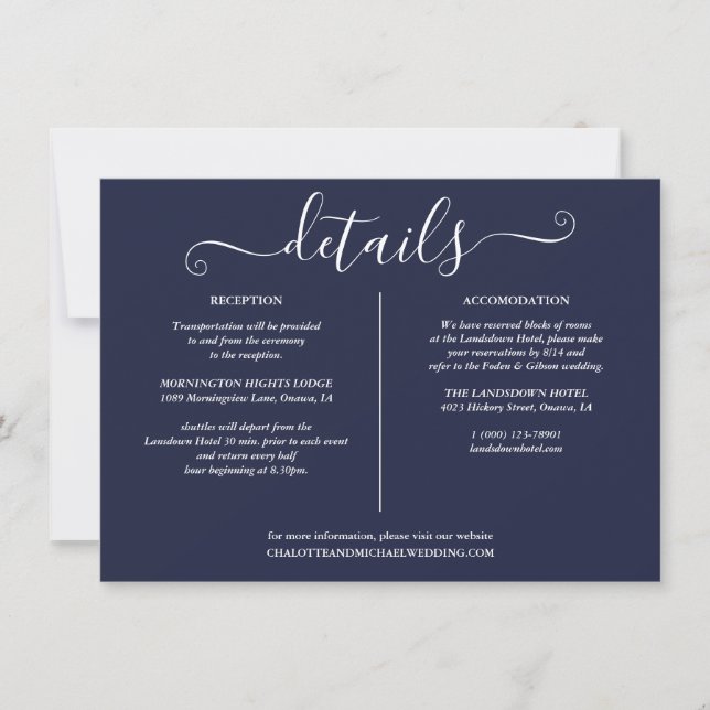Invitación Información sobre el Boda Náutico Azul de la Marin (Anverso)