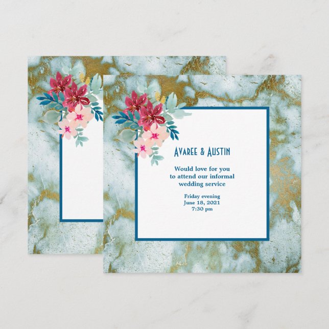Invitación informal de boda con flores de acuarela (Anverso / Reverso)