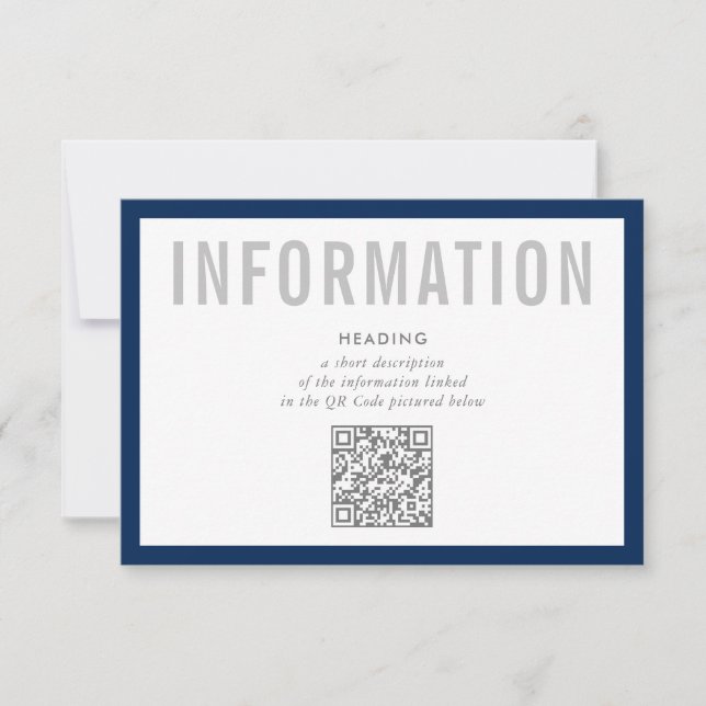 Invitación INFORMATION INSERT modern minimal QR Code navy (Anverso)