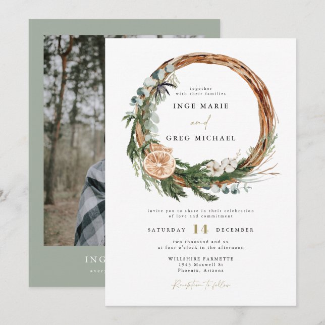 Invitación INGE Navidades de invierno escandinavos Boda de Wr (Anverso / Reverso)