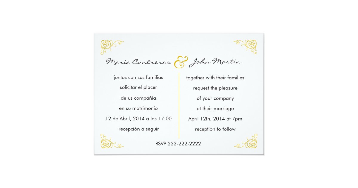 Invitación inglesa bilingüe del boda Zazzle.es