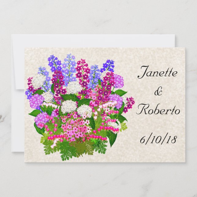 Invitación inglesa de la boda del ramo floral del (Anverso)