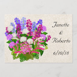 Invitación inglesa de la boda del ramo floral del