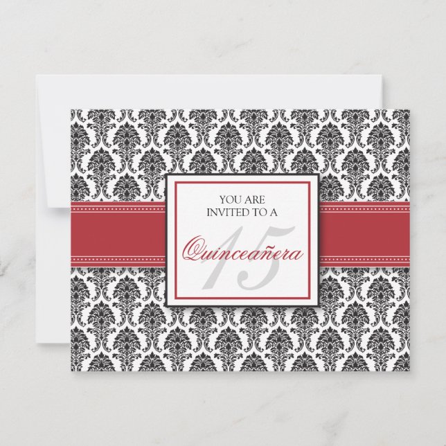 Invitación INGLESA de Quinceanera del damasco del (Anverso)