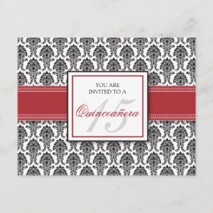 Invitación INGLESA de Quinceanera del damasco del