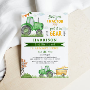 Invitación Inicia tu Tractor y pon el 2º cumpleaños del engra