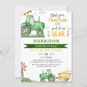 Invitación Inicia tu Tractor y pon el 2º cumpleaños del engra