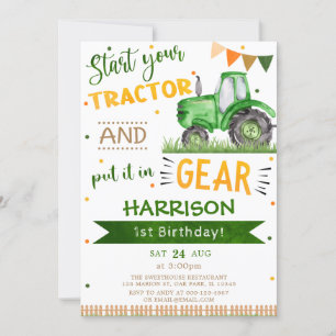 Invitación Inicia tu Tractor y pon el primer cumpleaños del e