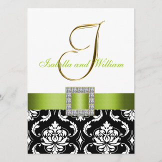 Invitación inicial a la boda verde en blanco y neg