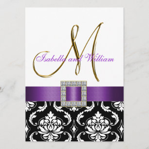 Invitación inicial de matrimonio blanco morado neg