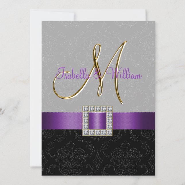 Invitación inicial de matrimonio negro morado en D (Anverso)