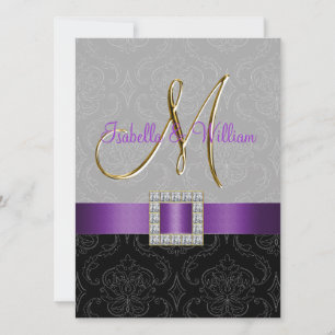 Invitación inicial de matrimonio negro morado en D