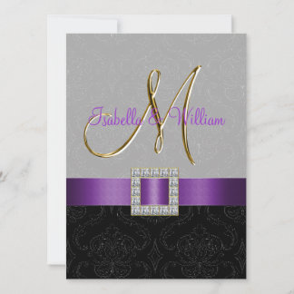 Invitación inicial de matrimonio negro morado en D