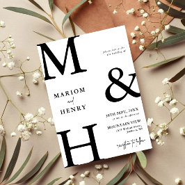 Invitación Inicial de Monograma Moderno Chic Blanco Negro Bod