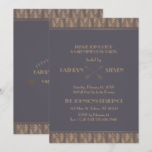 Invitación Inicial. Elegante Fiesta Art Déco de San Valentín.