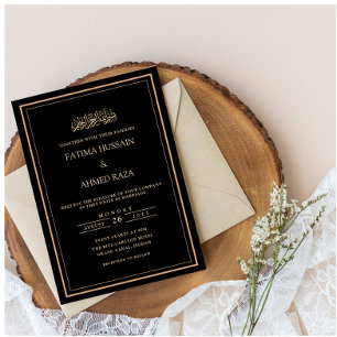 Invitación Iniciales Black Modern enmarcan al Boda musulmán i
