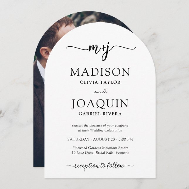 Invitación Iniciales de guiones sencillos y elegantes y Boda  (Anverso / Reverso)
