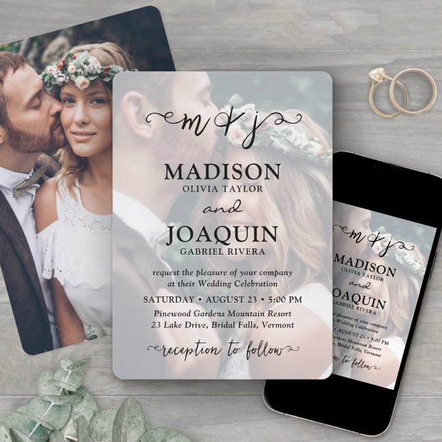 Invitación Iniciales de Letra de Elegante Script 2 Foto Boda  (Subido por el creador)