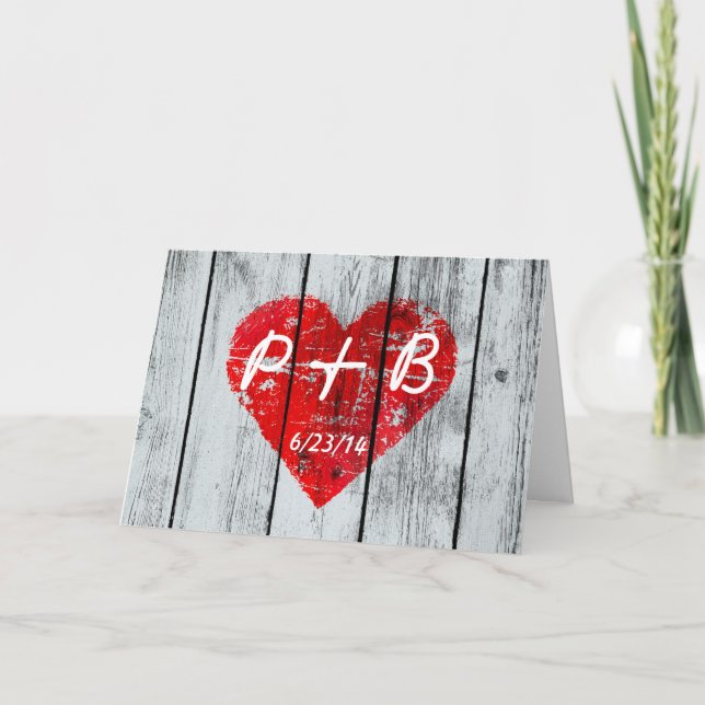Invitación Iniciales de madera del corazón (Anverso)