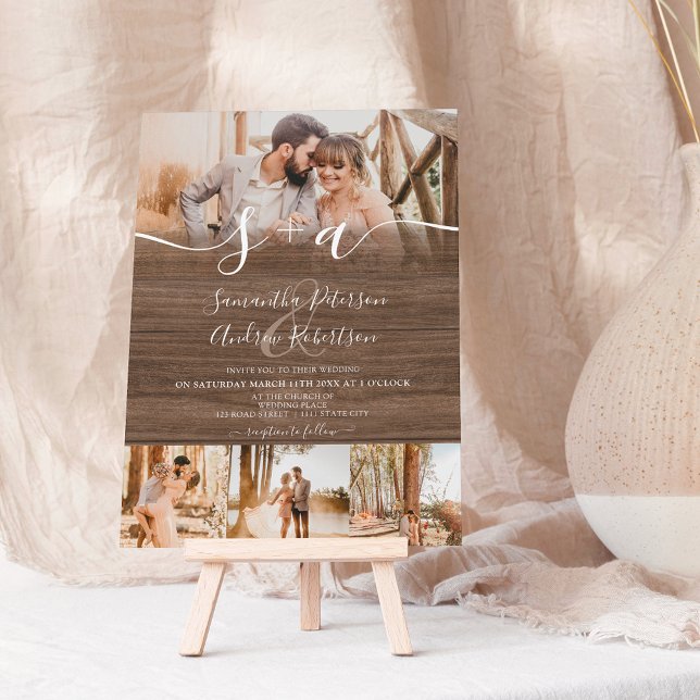Invitación Iniciales de madera rústica guión 5 boda de fotos (Subido por el creador)
