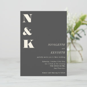 Invitación Iniciales de Monograma Boho Gris Carbón Foto Boda