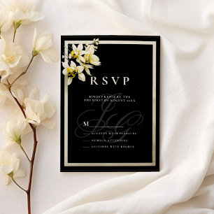 Invitación Iniciales de monograma de marfil negro orquídea RS
