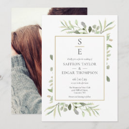 Invitación Iniciales de monograma vegetación Follaje Boda Fot