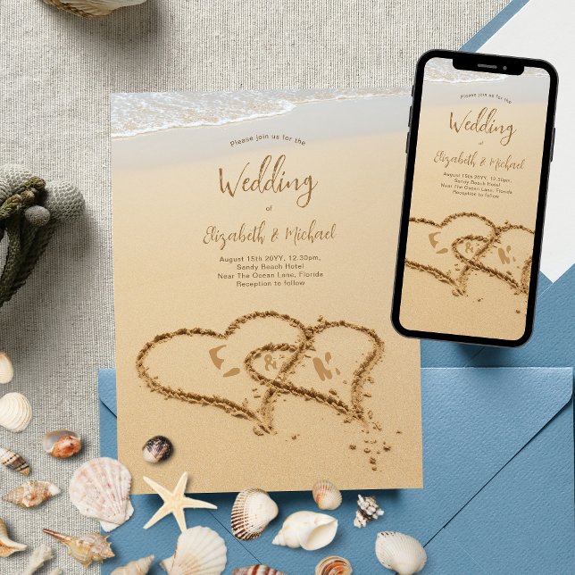 Invitación Iniciales de Sandy Beach en el Boda de fotos de ar (Subido por el creador)