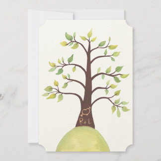 Invitación Iniciales del árbol de acuarela boda talladas en t