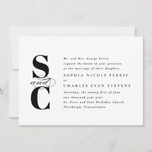 Invitación Iniciales elegantes simples y formales para boda
