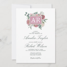 Invitación Iniciales florales Rosas y polvorientos del país