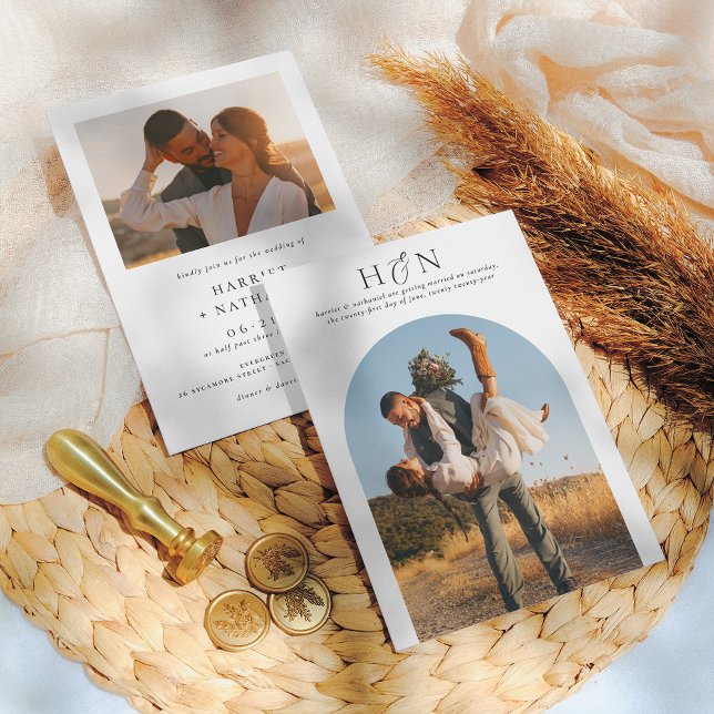 Invitación Iniciales Mínimas Modernas Boho Arch 2 Foto Boda (Subido por el creador)